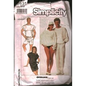 Vintage Simplicity 8631 Sewing Pattern 80s Men Women Top Pants Shorts Size Small